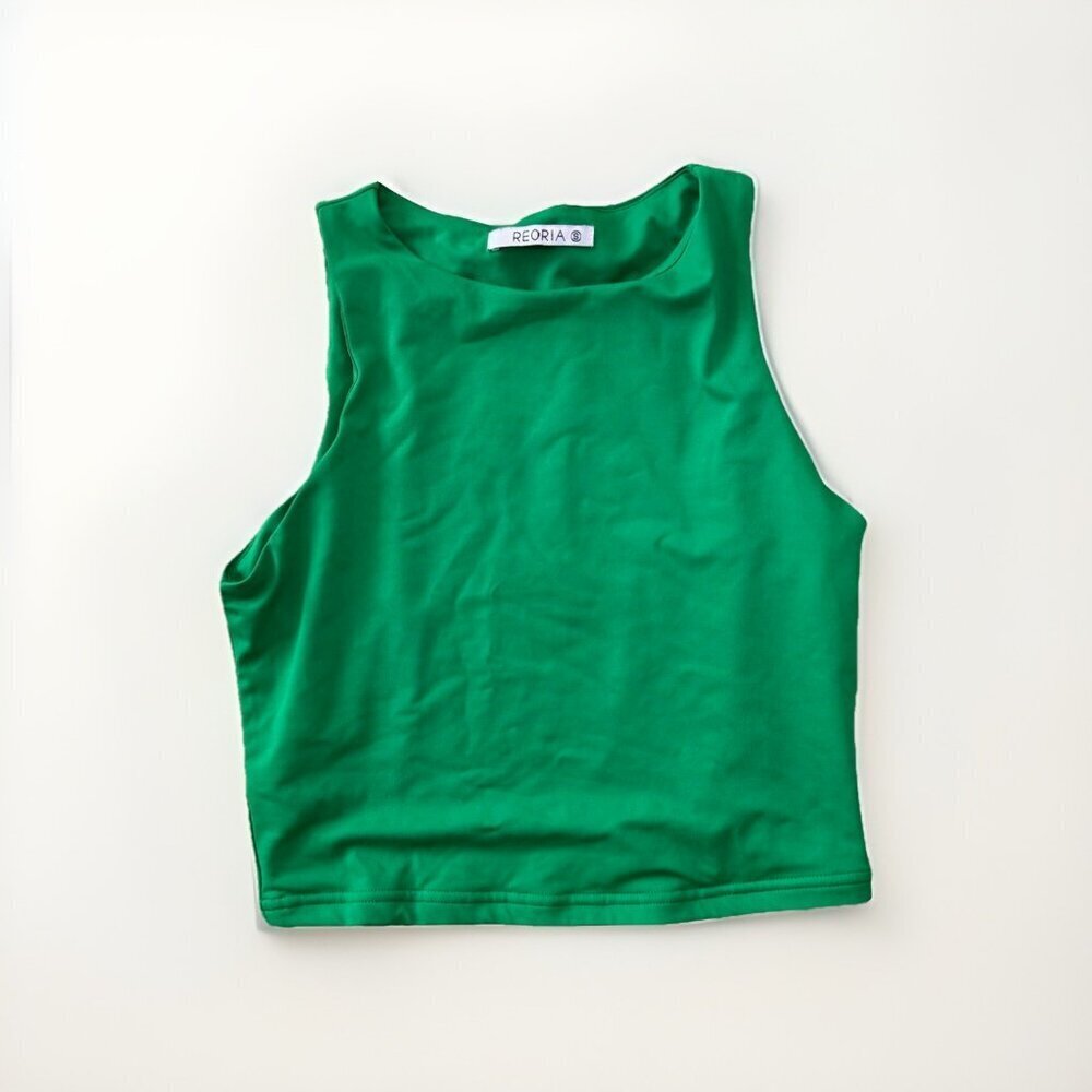 Reoria Green Sleeveless Fitted Crop Tank Top Size Small Vibrant Bright